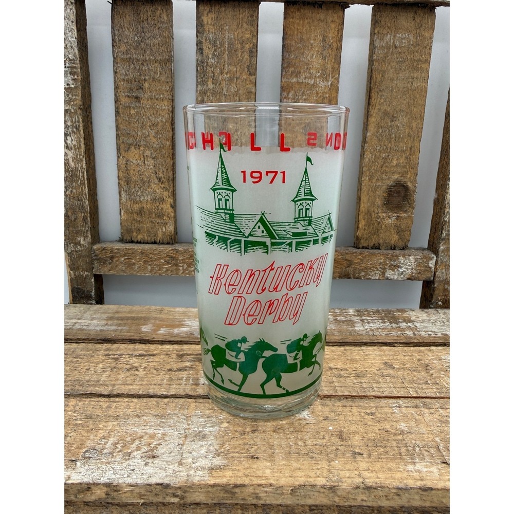 Kentucky Derby Souvenir Glasses Set of 3 1971 Green Red Frosted Excellent 12oz